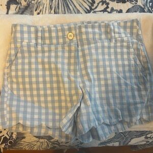 crown & ivy Light Blue and White Gingham Scalloped Hem Shorts
